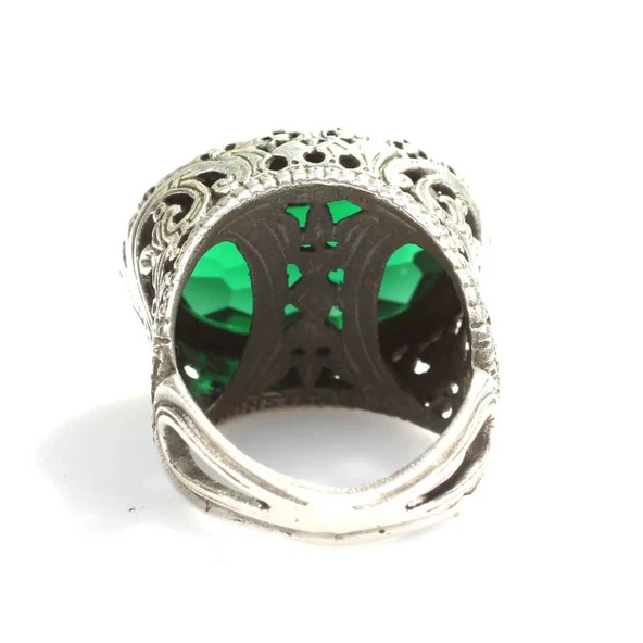 925 Ayar Gümüş Yeşil Taşlı Yüzük - Resim 4