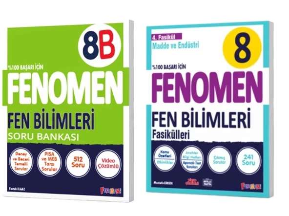 FENOMEN YAYINLARI 8. SINIF Fen Bilimleri B Soru Bankası + Fen Bilimleri 4. Fasikül (Madde Ve Endüstri) (2 KİTAP)