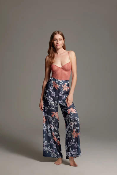 Pijama Takım Sabahlık Büstiyer Pantolon LP1401 3'lü Set - 3
