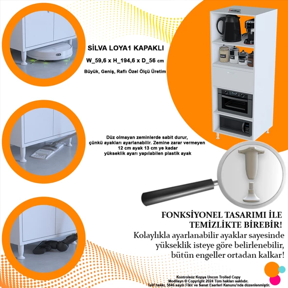Modilayn SİLVA LOYA 59,6 x 194,6 x 56 cm Tek Kapaklı Ankastre Fırın Ve Mutfak Dolabı - Resim 7