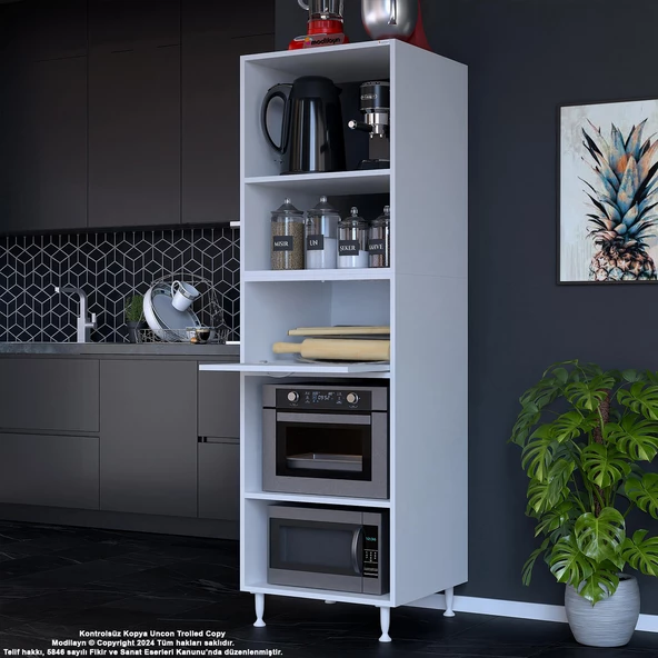 Modilayn SİLVA LOYA 59,6 x 194,6 x 56 cm Tek Kapaklı Ankastre Fırın Ve Mutfak Dolabı - Resim 4