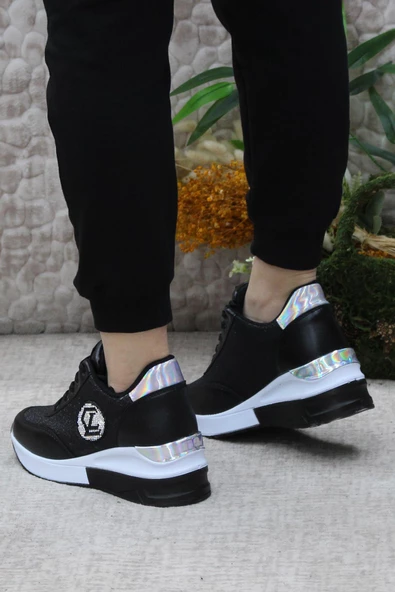 Fort 3016 Siyah Beyaz Rahat Dolgu Taban Kadın Ayakkabı - Resim 4