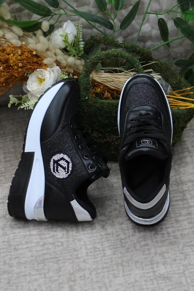 Fort 3016 Siyah Beyaz Rahat Dolgu Taban Kadın Ayakkabı - Resim 6