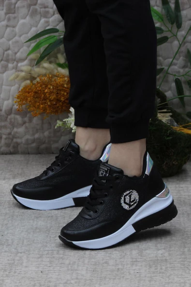 Fort 3016 Siyah Beyaz Rahat Dolgu Taban Kadın Ayakkabı - Resim 3