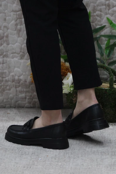 Fort 71119 Siyah Cilt Toka Detaylı Rahat Loafer Kadın Ayakkabı - 4