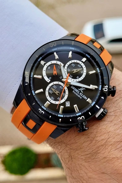 Daniel Klein DKISTE1054 Turuncu Renk Silikon Kordonlu Hediye Paketli İç Göstergeleri Aktif Erkek Kol Saati - Resim 3