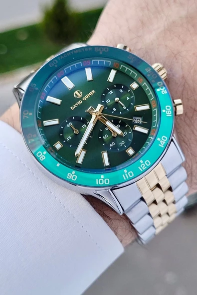 DAVID GUNER DGISTE95 Gold Gümüş Renk İç Göstrgeleri Aktif Hediye Paketli Erkek Kol Saati - Resim 4