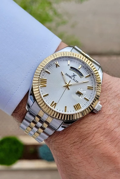 Daniel Klein DKISTE1065 Gold Gümüş Renk Hediye Paketli Takvim ve Gün Fonksiyonlu Erkek Kol Saati - 3