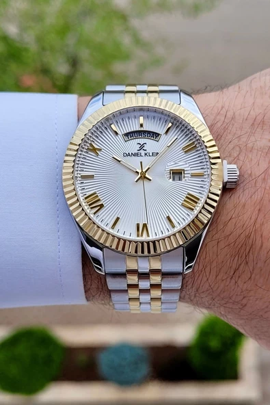 Daniel Klein DKISTE1065 Gold Gümüş Renk Hediye Paketli Takvim ve Gün Fonksiyonlu Erkek Kol Saati - 2