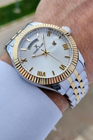 Daniel Klein DKISTE1065 Gold Gümüş Renk Hediye Paketli Takvim ve Gün Fonksiyonlu Erkek Kol Saati - 4