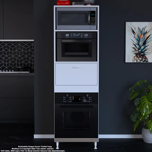 Modilayn ELİT SİLVA 59,6 cm x 192,2 cm x 56 cm Tek Kapaklı Ankastre Fırın Dolabı - 2