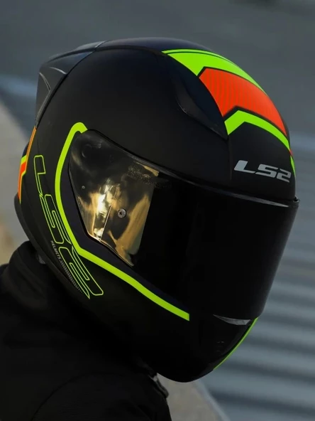 LS2 RAPID 2 RACE EXTRA MAT NEON SARI-NAVY MAVİ KASK+SPOILER+SİYAH CAM - 2