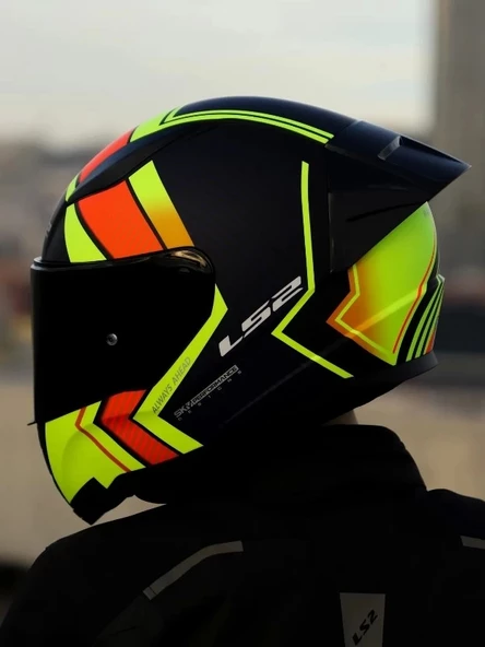 LS2 RAPID 2 RACE EXTRA MAT NEON SARI-NAVY MAVİ KASK+SPOILER+SİYAH CAM - 6