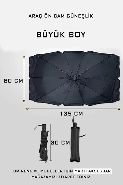 Universal Tüm Araçlara Uygun Araba Ön Cam Güneşlik Katlanabilir Güneşlik Şemsiye Ön Cam Gölgelik Büyük Boy 80 cm x 135 cm - 7