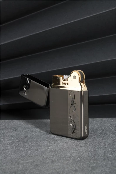 Silvio Monetti  Siyah Renk İşlemeli Kapaklı Benzinli Çakmak  24CSM916CR01 - Resim 2