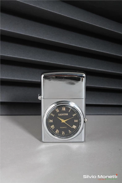 Silvio Monetti Gümüş Özel Tasarım Kapaklı Saatli Model Gazlı Çakmak 24CSM808BMR04 ürün görseli