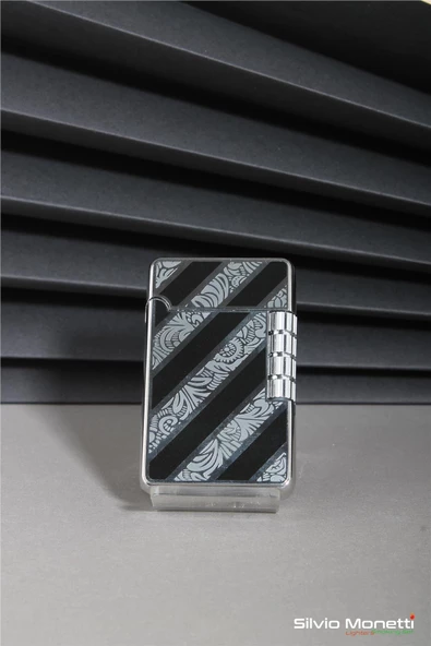 Silvio Monetti Gümüş Siyah Özel Tasarım Kapaklı Model Gazlı Çakmak 24CSM813BTR01 - Resim 2