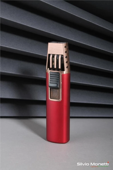 Silvio Monetti Kırmızı Özel Tasarım Güçlü Çift Pürmüz Gazlı Çakmak 24CSM844MR02 ürün görseli 1