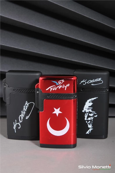 Silvio Monetti Siyah Özel Tasarım Mustafa Kemal Atatürk İmza Gazlı Çakmak 24CSM913BYR03 - Resim 5