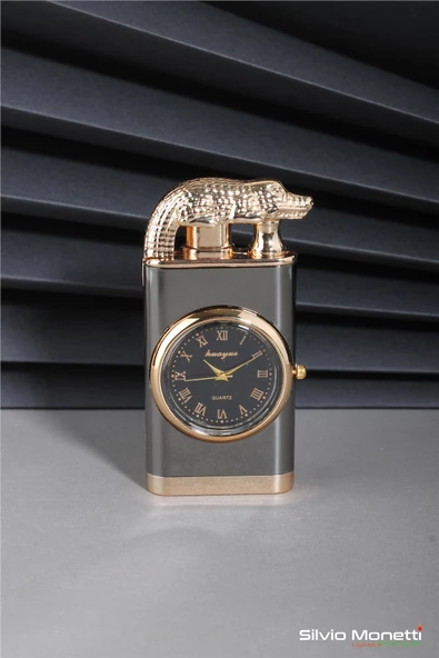 Silvio Monetti Siyah Saatli Özel Tasarım Gazlı Çakmak 24CSM917MR02 ürün görseli