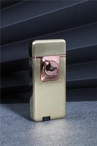 Silvio Monetti  Altın Renk Pürmüzlü Ve Alevli Çift Başlıklı Düğmeli Gazlı Çakmak  24CSM868TR03 - Resim 2