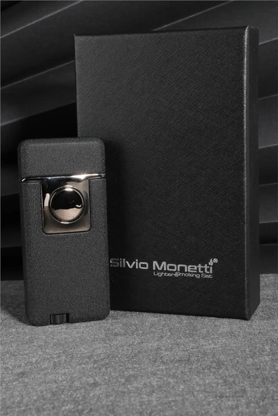 Silvio Monetti  Siyah Renk Pürmüzlü Ve Alevli Çift Başlıklı Düğmeli Gazlı Çakmak  24CSM868TR01 - Resim 3