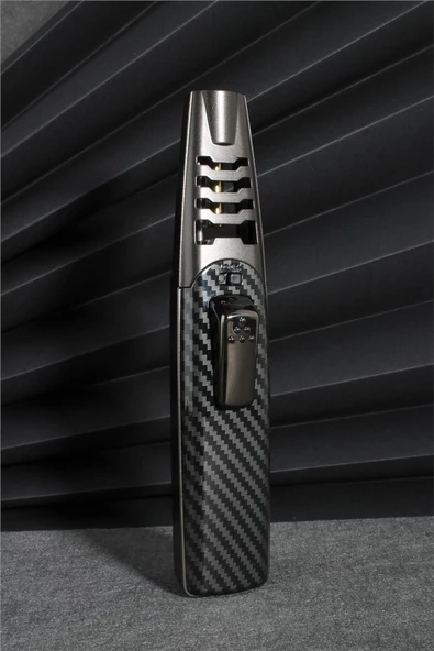 Silvio Monetti  Siyah Renk Güçlü Karbon Desen Metal Başlık Pürmüz Gazlı Çakmak  24CSM898MR01 - Resim 2