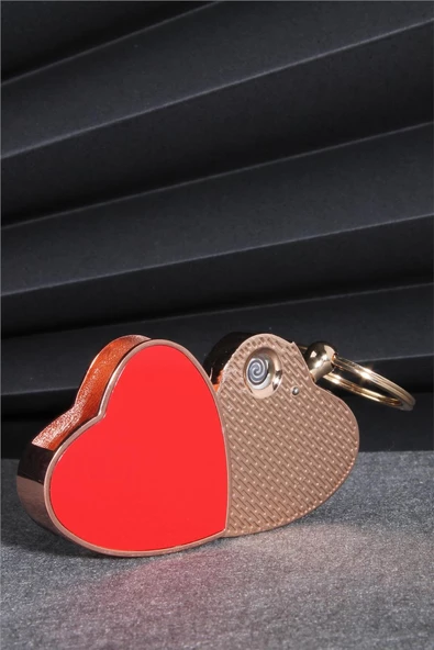 Silvio Monetti  Kırmızı Renk Kalp Şeklinde Özel Tasarım Kaydırmalı Anahtarlıklı Şarjlı Çakmak  24CSM878USBR01 - Resim 3