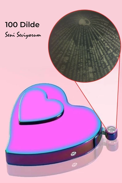 Silvio Monetti  Mavi Renk Kalp Şeklinde Özel Tasarım 100 Dilde Seni Seviyorum Yazan Şarjlı Çakmak  24CSM880MR05 - Resim 6