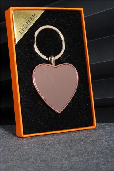 Silvio Monetti  Rose Renk Kalp Şeklinde Özel Tasarım Kaydırmalı Anahtarlıklı Şarjlı Çakmak  24CSM878USBR02 ürün görseli 1
