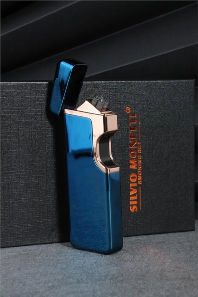 Silvio Monetti  Mavi Renk Dokunmatik Sensörlü Tesla Şarjlı Çakmak  24CSM22103R01 - Resim 3