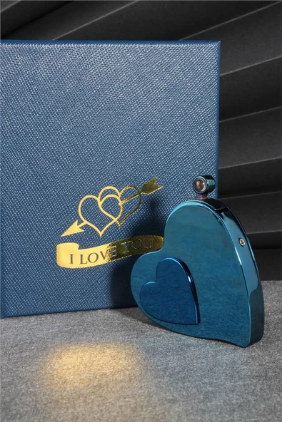 Silvio Monetti  Mavi Renk Kalp Şeklinde Özel Tasarım 100 Dilde Seni Seviyorum Yazan Şarjlı Çakmak  24CSM880MR05 - Resim 2