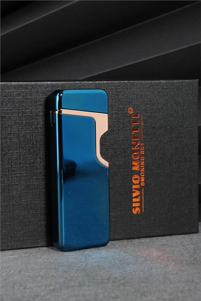 Silvio Monetti  Mavi Renk Dokunmatik Sensörlü Tesla Şarjlı Çakmak  24CSM22103R01 - Resim 4