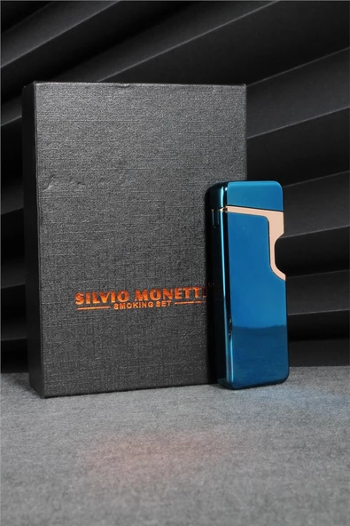 Silvio Monetti  Mavi Renk Dokunmatik Sensörlü Tesla Şarjlı Çakmak  24CSM22103R01 - Resim 2