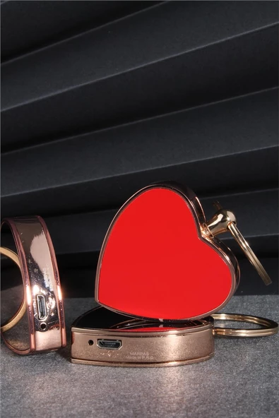 Silvio Monetti  Rose Renk Kalp Şeklinde Özel Tasarım Kaydırmalı Anahtarlıklı Şarjlı Çakmak  24CSM878USBR02 - Resim 4