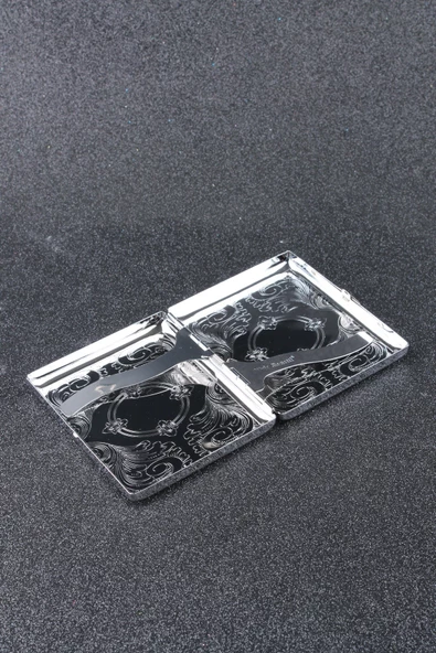 Silvio Monetti Kare Gümüş İşlemeli Metal Sigara Tabakası SMTBKCB001R2 - Resim 2