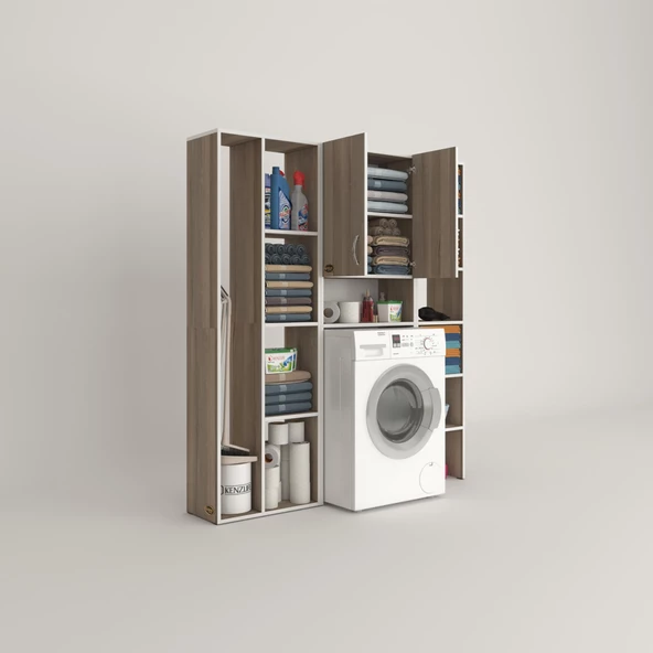 Kenzlife çamaşır makinesi dolabı sinemmega crd 180*156*30 banyo kapaklı arkalıklı raflı - Resim 2