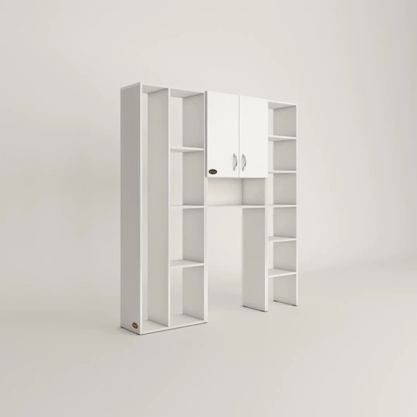 Kenzlife çamaşır makinesi dolabı sinemmegamdf byz 180*156*30 % 100 mdf full mdf banyo kapaklı arkalıklı raflı - 3