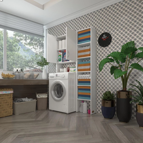 Kenzlife çamaşır makinesi dolabı veronikamaksmdf byz 180*096*20 % 100 MDF full Mdf banyo arkalıksız raflı ürün görseli