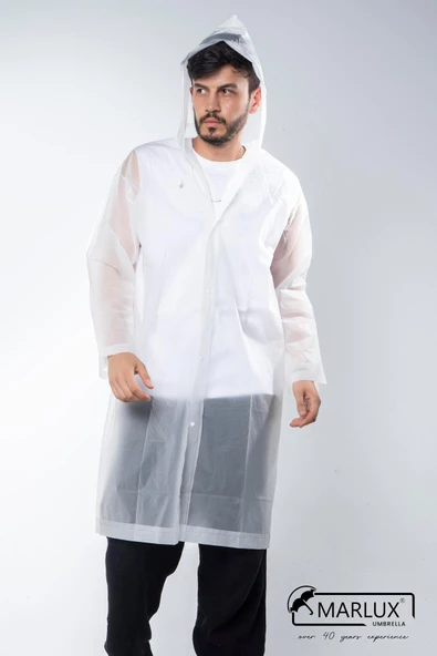 Kadın Erkek Yağmurluk Kapüşonlu Çıtçıtlı Eva Beyaz Yağmurluk M21MRC881R02 - 6