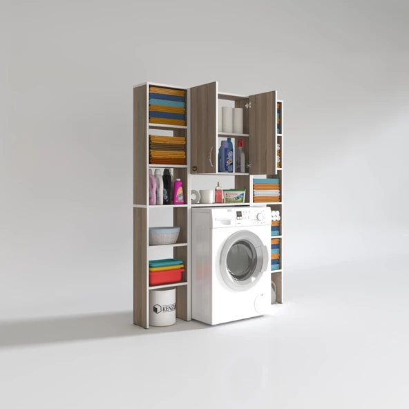 Kenzlife çamaşır makinesi dolabı veronikamaksduble crd 180*126*20 banyo arkalıksız raflı - 2