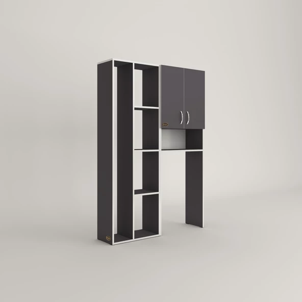 Kenzlife çamaşır makinesi dolabı sinemsüpürge gri 180*126*30 banyo kapaklı arkalıklı raflı - Resim 3