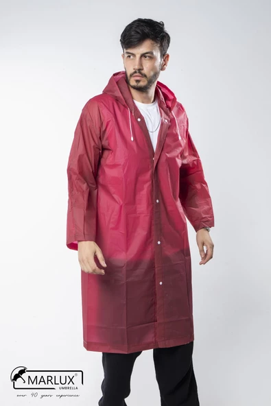 Kadın Erkek Yağmurluk Kapüşonlu Çıtçıtlı Eva Bordo Yağmurluk M21MRC881R07 - Resim 2