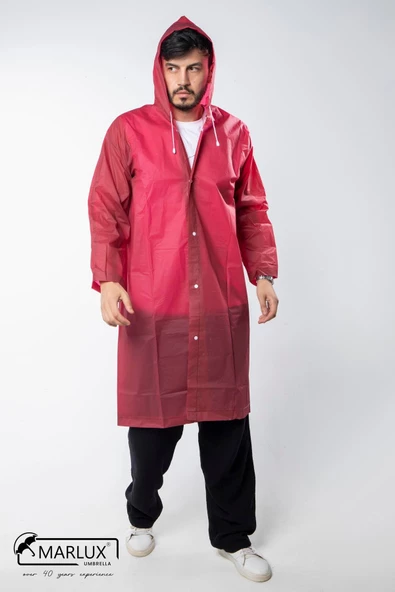 Kadın Erkek Yağmurluk Kapüşonlu Çıtçıtlı Eva Bordo Yağmurluk M21MRC881R07 - Resim 7