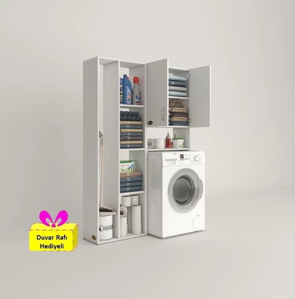 Kenzlife çamaşır makinesi dolabı sinemmega byz 180*156*30 banyo arkalıklı + tekli duvar rafı hediyeli ürün görseli