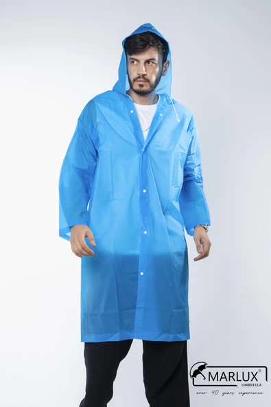 Kadın Erkek Yağmurluk Kapüşonlu Çıtçıtlı Eva Mavi Yağmurluk M21MRC881R08 - 2