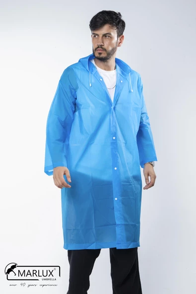 Kadın Erkek Yağmurluk Kapüşonlu Çıtçıtlı Eva Mavi Yağmurluk M21MRC881R08 - 6