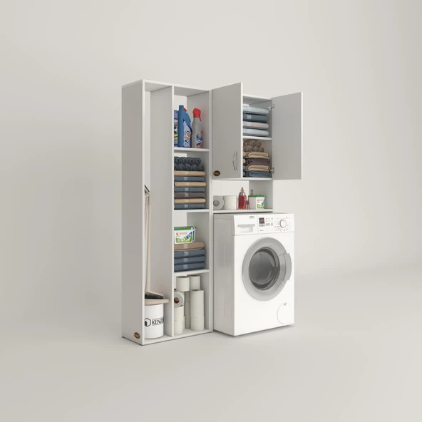 Kenzlife çamaşır makinesi dolabı sinemsüpürgemdf byz 180*126*30 % 100 mdf full mdf banyo kapaklı arkalıklı raflı - Resim 2