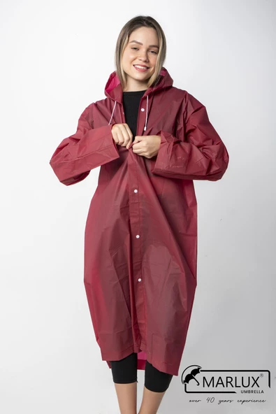 Kadın Erkek Yağmurluk Kapüşonlu Çıtçıtlı Eva Bordo Yağmurluk M21MRC881R07 - Resim 8