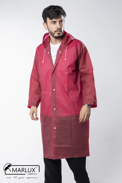 Kadın Erkek Yağmurluk Kapüşonlu Çıtçıtlı Eva Bordo Yağmurluk M21MRC881R07 - Resim 4